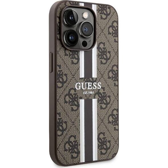 Guess Guess GUHMP15LP4RPSW iPhone 15 Pro 6.1" brązowy/brown hardcase 4G Printed Stripes MagSafe