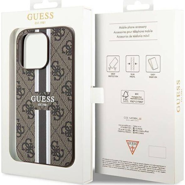 Guess Guess GUHMP15LP4RPSW iPhone 15 Pro 6.1" brązowy/brown hardcase 4G Printed Stripes MagSafe
