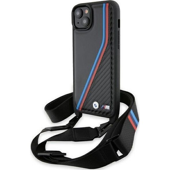 BMW BMW BMHCP15S23PSVTK iPhone 15 / 14 / 13 czarny/black hardcase M Edition Carbon Tricolor Lines & Strap