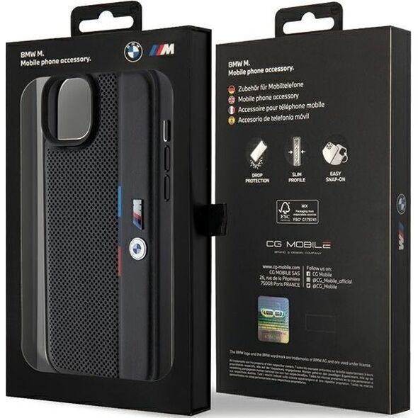 BMW Etui BMW BMHCP15M23PUPVK Apple iPhone 15 Plus / 14 Plus hardcase Perforated Tricolor Line czarny/black