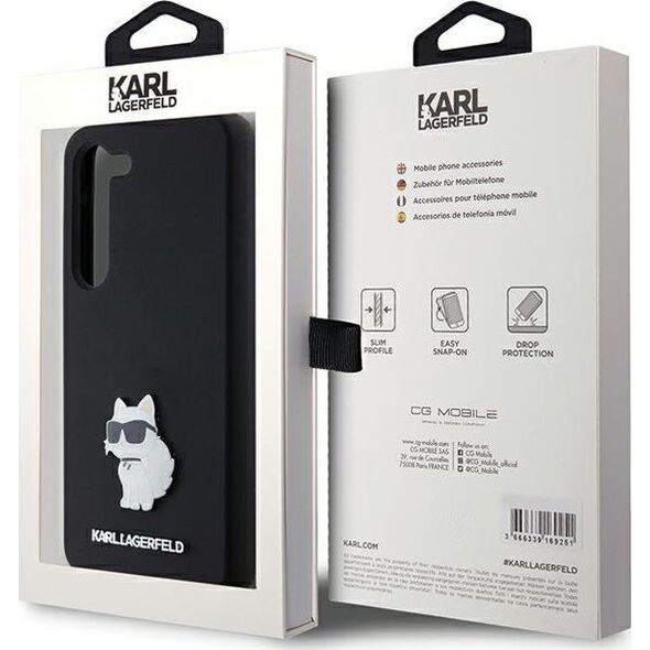 Karl Lagerfeld Etui Karl Lagerfeld KLHCS23SSMHCNPK Samsung Galaxy S23 hardcase Silicone Choupette Metal Pin czarny/black