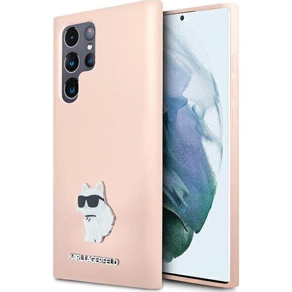 Karl Lagerfeld Etui Karl Lagerfeld KLHCS23LSMHCNPP Samsung Galaxy S23 Ultra Silicone Choupette Metal Pin różowy/pink
