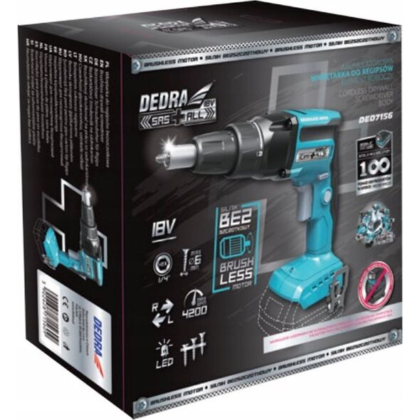 Dedra WKRÄTARKA AKUM. DO PÅYT GIPSOWYCH 1/4'' HEX 18V 0*AH SAS+ALL