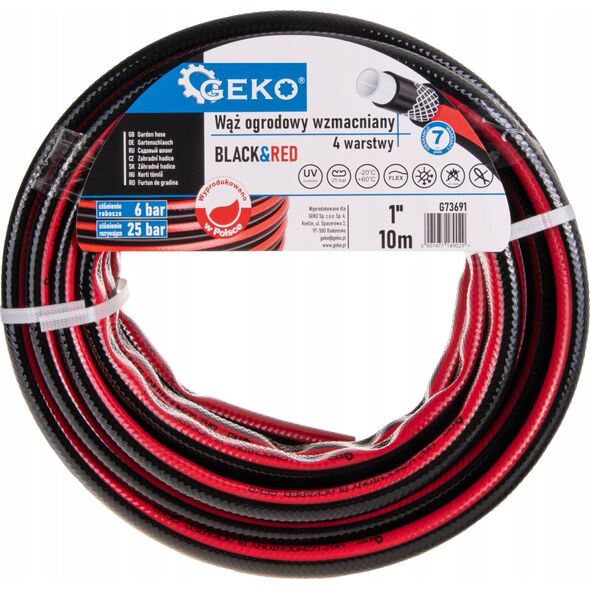 Geko Wąż ogrodowy wzmacniany BLACK&RED 1" 10m (55)