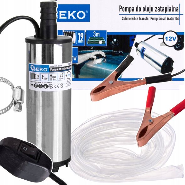 Geko Pompa do oleju zatapialna 12V 52mm z przewodem 3m (40)