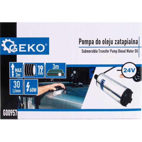 Geko Pompa do oleju zatapialna 24V 52mm z przewodem 3m (40)