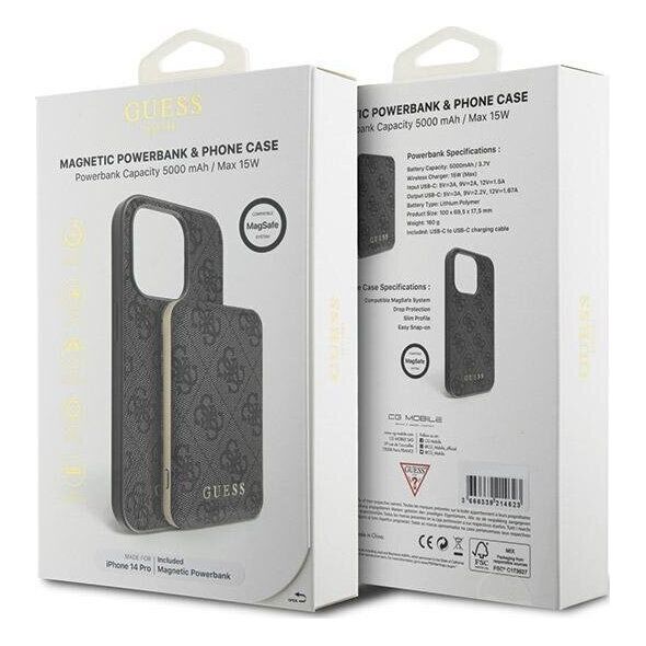 Guess Zestaw Guess GUBPM5P14L4GEMGK iPhone 14 Pro 6.1" hardcase + Powerbank 5000mAh MagSafe czarny/black 4G Metal Logo NoSize