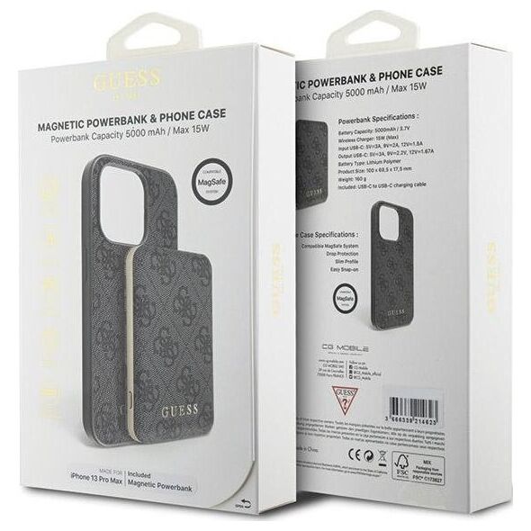 Guess Zestaw Guess GUBPM5P13X4GEMGK iPhone 13 Pro Max 6.7" hardcase + Powerbank 5000mAh MagSafe czarny/black 4G Metal Logo NoSize