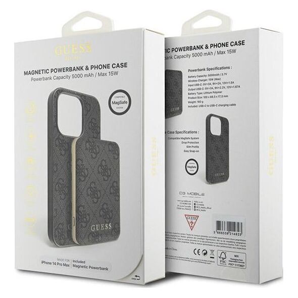 Guess Zestaw Guess GUBPM5P14X4GEMGK Apple iPhone 14 Pro Max hardcase + Powerbank 5000mAh MagSafe 4G Metal Logo czarny/black