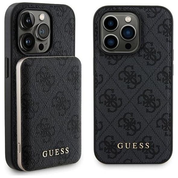 Guess Guess Bundle Pack MagSafe 4G Metal Gold Logo - Zestaw etui + Power Bank 5000mAh MagSafe iPhone 13 Pro (czarny)
