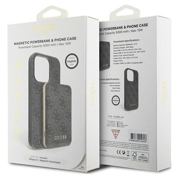 Guess Guess Bundle Pack MagSafe 4G Metal Gold Logo - Zestaw etui + Power Bank 5000mAh MagSafe iPhone 11 (czarny)
