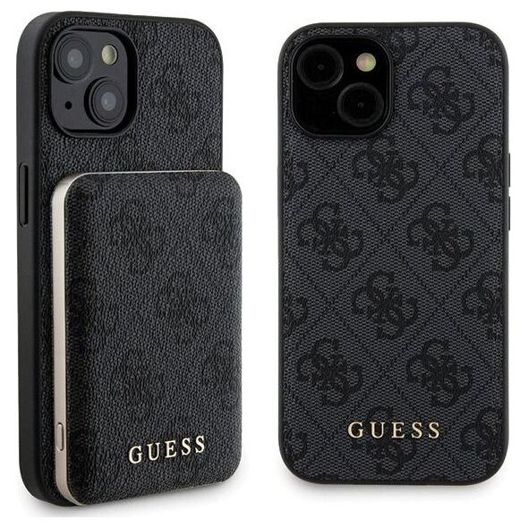 Guess Guess Bundle Pack MagSafe 4G Metal Gold Logo - Zestaw etui + Power Bank 5000mAh MagSafe iPhone 15 (czarny)
