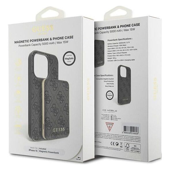 Guess Guess Bundle Pack MagSafe 4G Metal Gold Logo - Zestaw etui + Power Bank 5000mAh MagSafe iPhone 15 (czarny)
