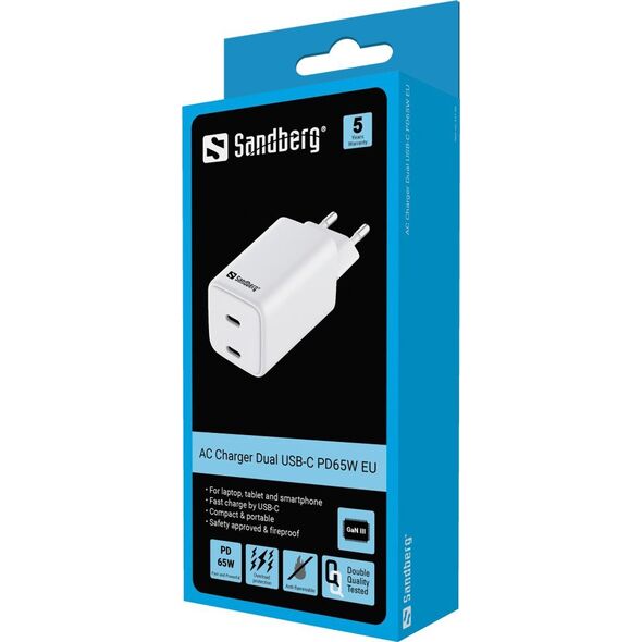 Ładowarka Sandberg AC Charger Dual USB-C PD65W EU