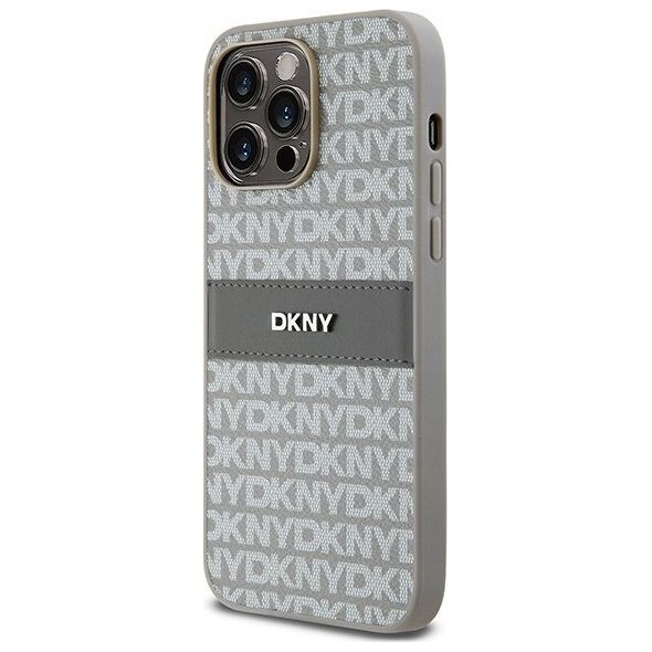 DKNY DKNY DKHCP14LPRTHSLE iPhone 14 Pro 6.1" beżowy/beige hardcase Leather Mono Stripe & Metal Logo