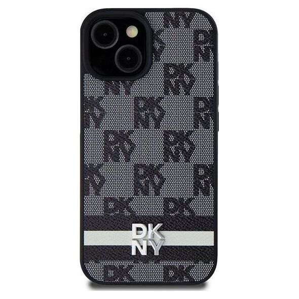 DKNY DKNY DKHCP14SPCPTSSK iPhone 14 / 15 / 13 6.1" czarny/black hardcase Leather Checkered Mono Pattern & Printed Stripes