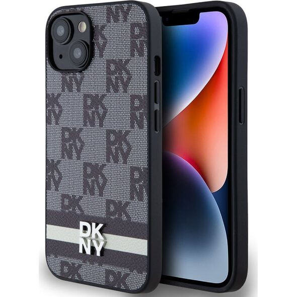 DKNY DKNY DKHCP14SPCPTSSK iPhone 14 / 15 / 13 6.1" czarny/black hardcase Leather Checkered Mono Pattern & Printed Stripes