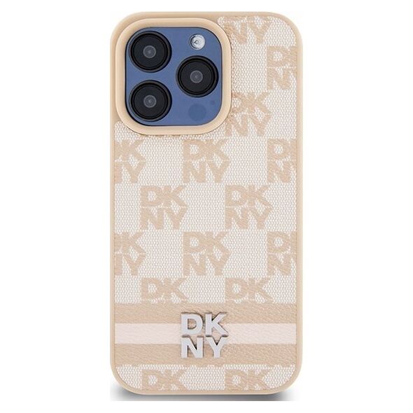 DKNY DKNY DKHCP15LPCPTSSP iPhone 15 Pro 6.1" różowy/pink hardcase Leather Checkered Mono Pattern & Printed Stripes
