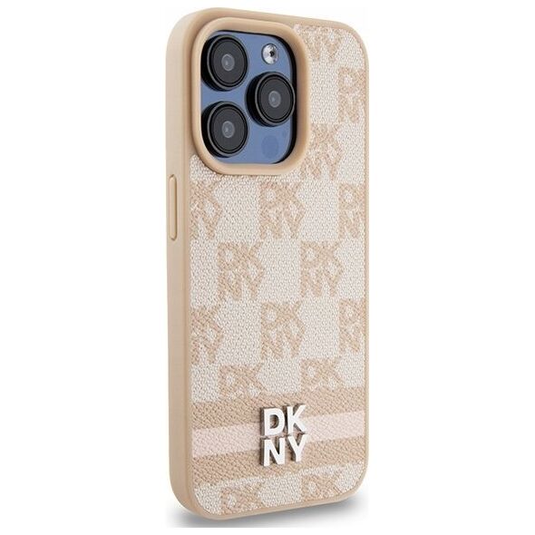 DKNY DKNY DKHCP15LPCPTSSP iPhone 15 Pro 6.1" różowy/pink hardcase Leather Checkered Mono Pattern & Printed Stripes