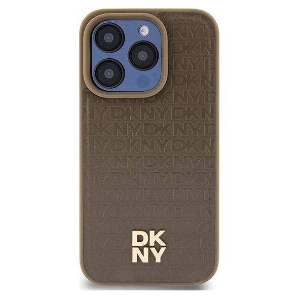 DKNY DKNY DKHMP14XPSHRPSW iPhone 14 Pro Max 6.7" brązowy/brown hardcase Leather Pattern Metal Logo MagSafe