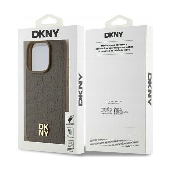 DKNY DKNY DKHMP14XPSHRPSW iPhone 14 Pro Max 6.7" brązowy/brown hardcase Leather Pattern Metal Logo MagSafe