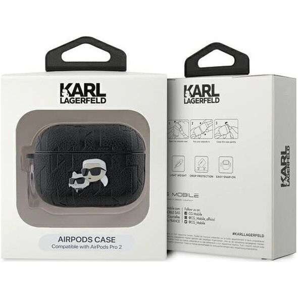 Karl Lagerfeld Karl Lagerfeld KLAP2PGKCPK AirPods Pro 2 (2022/2023) cover czarny/black Monogram Karl & Choupette Head