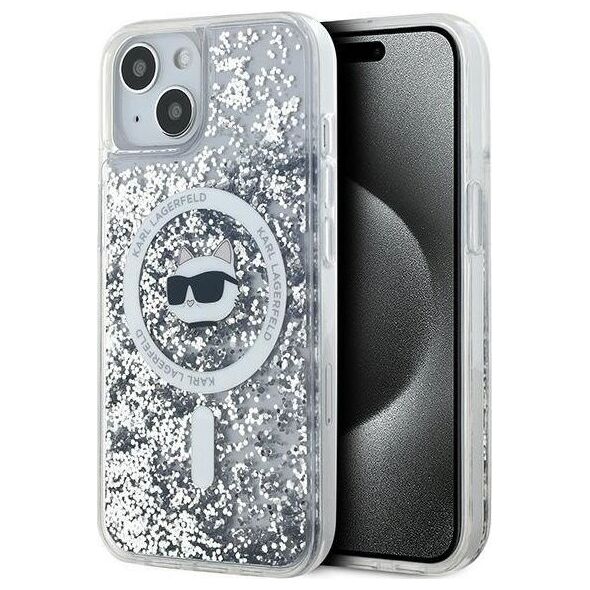 Karl Lagerfeld Karl Lagerfeld KLHMP14SLGCHSGH iPhone 14 / 15 / 13 6.1" hardcase transparent Liquid Glitter Choupette Head Magsafe