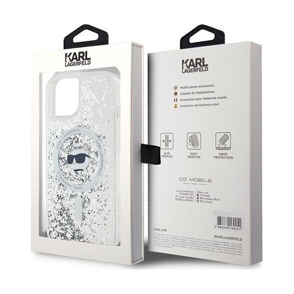 Karl Lagerfeld Karl Lagerfeld KLHMP14SLGCHSGH iPhone 14 / 15 / 13 6.1" hardcase transparent Liquid Glitter Choupette Head Magsafe