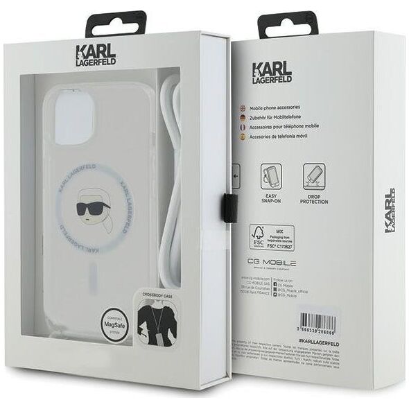 Karl Lagerfeld Karl Lagerfeld KLHMP15SHCKHNT iPhone 15 / 14 / 13 6.1" hardcase transparent Crossbody IML Karl Head Magsafe
