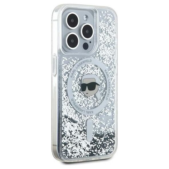Karl Lagerfeld Karl Lagerfeld KLHMP15LLGKISGH iPhone 15 Pro 6.1" hardcase transparent Liquid Glitter Karl Head Magsafe