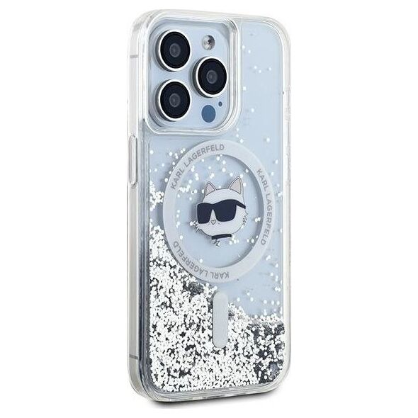 Karl Lagerfeld Karl Lagerfeld KLHMP15LLGCHSGH iPhone 15 Pro 6.1" hardcase transparent Liquid Glitter Choupette Head Magsafe