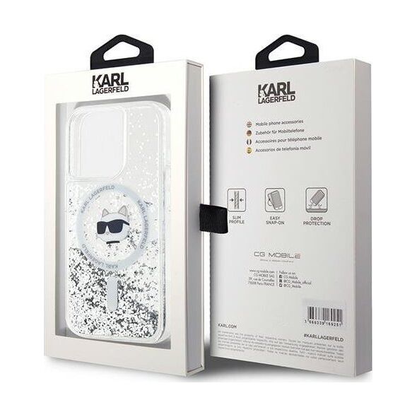 Karl Lagerfeld Karl Lagerfeld KLHMP15LLGCHSGH iPhone 15 Pro 6.1" hardcase transparent Liquid Glitter Choupette Head Magsafe