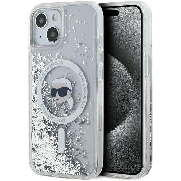 Karl Lagerfeld Karl Lagerfeld KLHMP15SLGKISGH iPhone 15 / 14 / 13 6.1" hardcase transparent Liquid Glitter Karl Head Magsafe