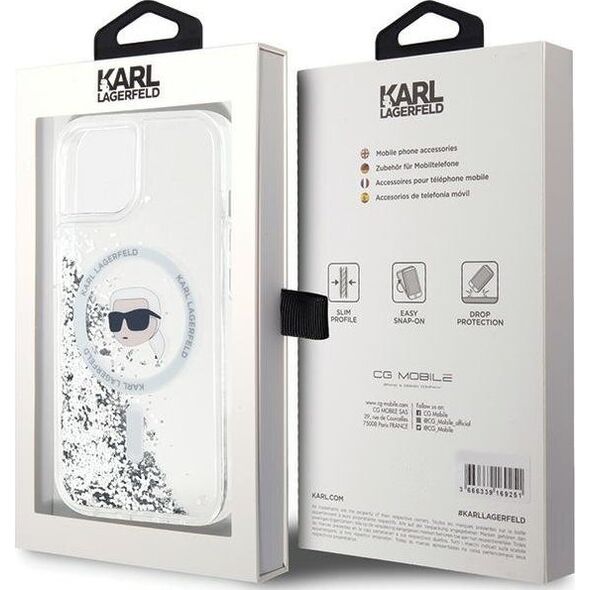 Karl Lagerfeld Karl Lagerfeld KLHMP15SLGKISGH iPhone 15 / 14 / 13 6.1" hardcase transparent Liquid Glitter Karl Head Magsafe