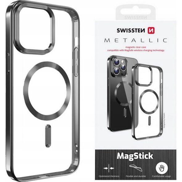 Swissten Clear Jelly Magstick Metallic for iPhone 15 Black