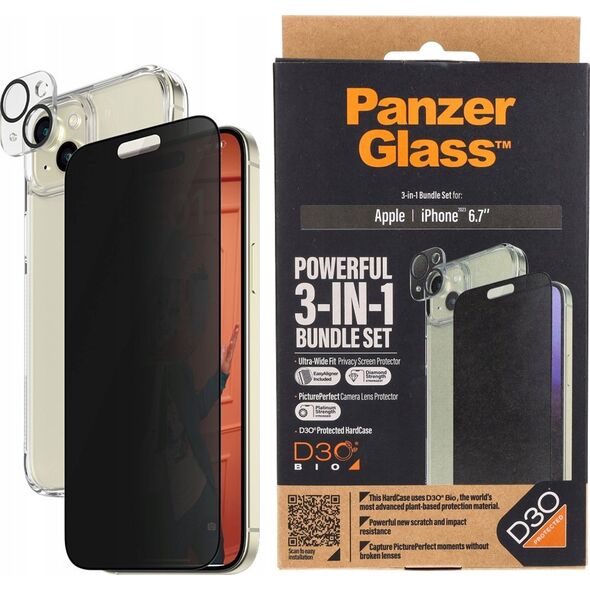 PanzerGlass PanzerGlass Privacy Bundle 3in1 iPhone 15 Plus 6.7" D3O Hardcase + Screen Protector UWF+ Lens 1136+1174+P2811