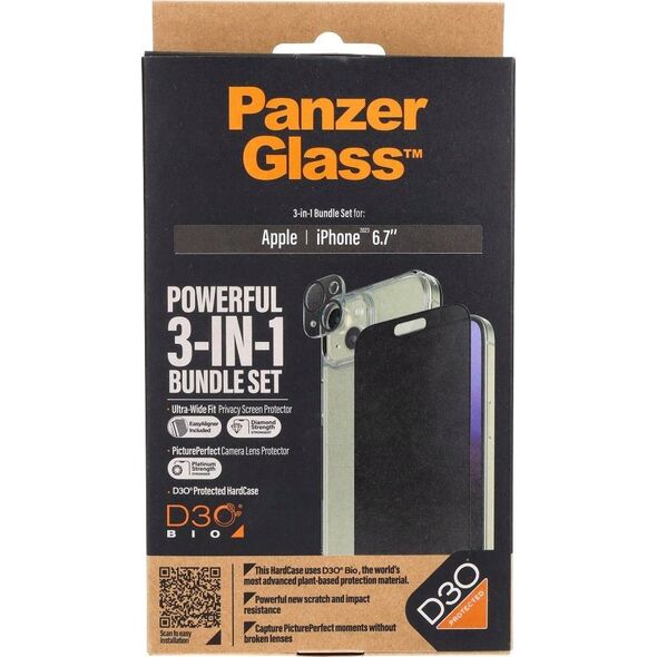 PanzerGlass PanzerGlass Privacy Bundle 3in1 iPhone 15 Plus 6.7" D3O Hardcase + Screen Protector UWF+ Lens 1136+1174+P2811