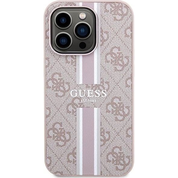 Guess Guess 4G Printed Stripes MagSafe - Etui iPhone 15 Pro (różowy)