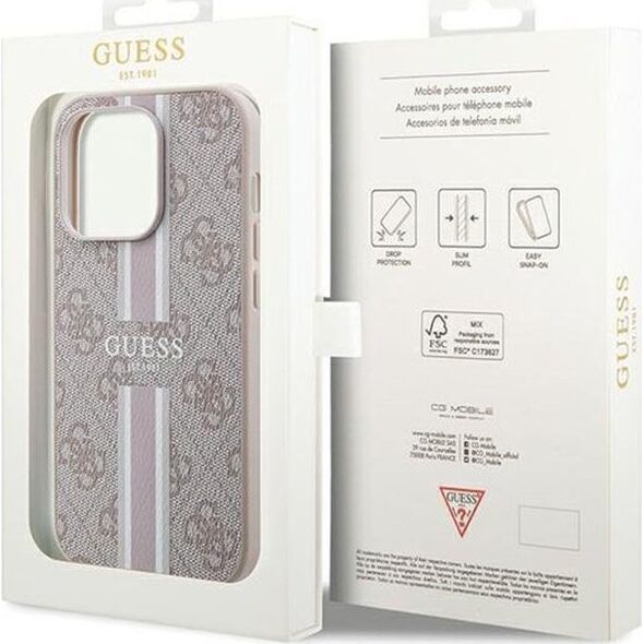 Guess Guess 4G Printed Stripes MagSafe - Etui iPhone 15 Pro (różowy)