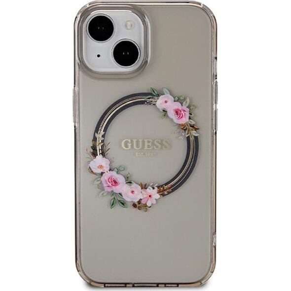 Guess Guess IML Flowers Wreath MagSafe - Etui iPhone 15 (czarny)