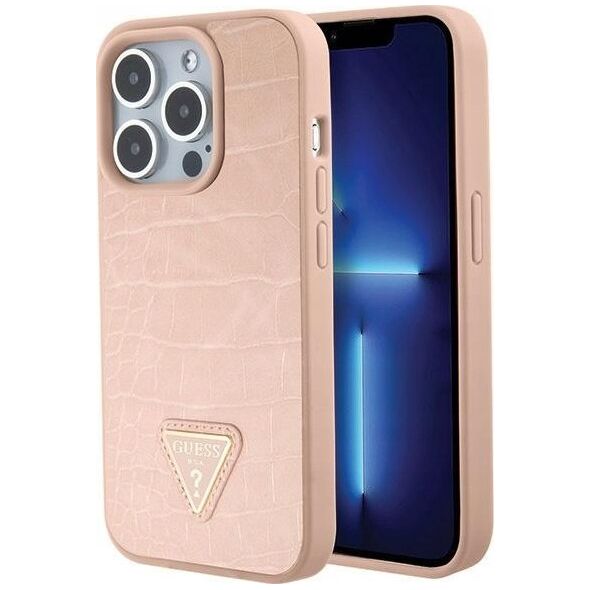 Guess Guess GUHCP15LPCRTHCP iPhone 15 Pro 6.1" pink/pink hardcase Croco Triangle Metal Logo