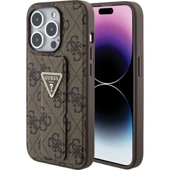 Guess Guess GUHCP15XPGS4TDW iPhone 15 Pro Max 6.7" brązowy/brown hardcase Grip Stand 4G Triangle Strass