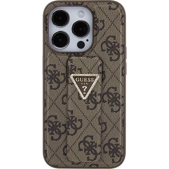 Guess Guess GUHCP15XPGS4TDW iPhone 15 Pro Max 6.7" brązowy/brown hardcase Grip Stand 4G Triangle Strass