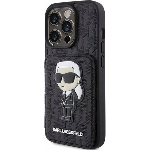Karl Lagerfeld Karl Lagerfeld KLHCP15XSAKKNSCK iPhone 15 Pro Max 6.7" czarny/black hardcase Saffiano Cardslots and Stand Monogram Ikonik Patch