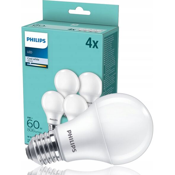 Philips Philips LED Lamp E27 4-Pack 60W 4000K