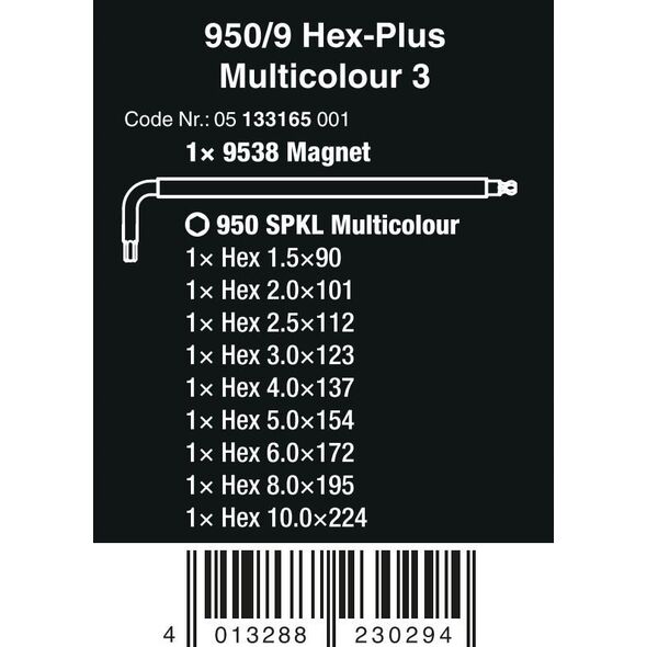 Wera Wera 950/9 Hex-Plus Multicolour 3 angle wrench set