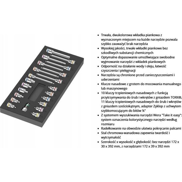 Zestaw narzędzi Wera Wera 9723 foam insert Zyklop B 3/8 bit socket set 1, 22 pieces, tool set (black/grey, in foam insert for workshop trolley)