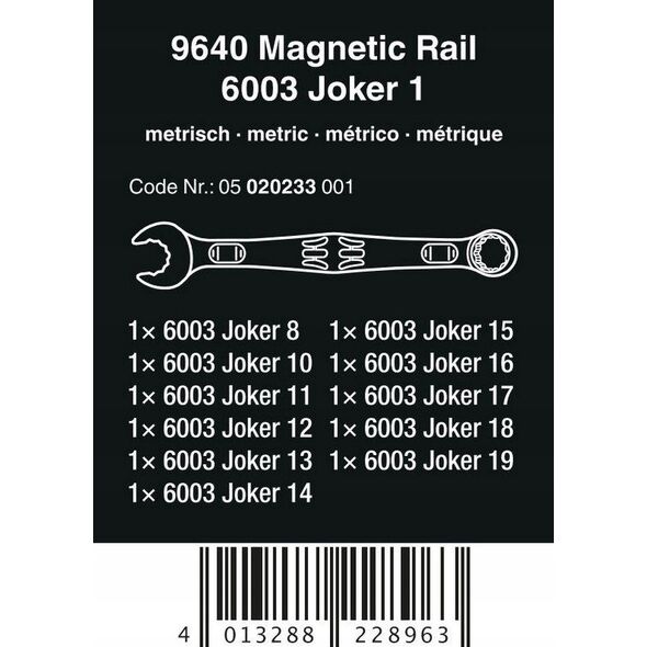 Zestaw narzędzi Wera Wera 9640 magnetic strip 6003 Joker 1, 11 pieces, wrench (combination wrench set)