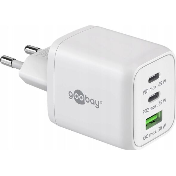Ładowarka Goobay goobay USB-C fast charger Nano, PD, GaN, 65 watts (white, 1x USB-A, 2x USB-C PD, Charge 3.0)