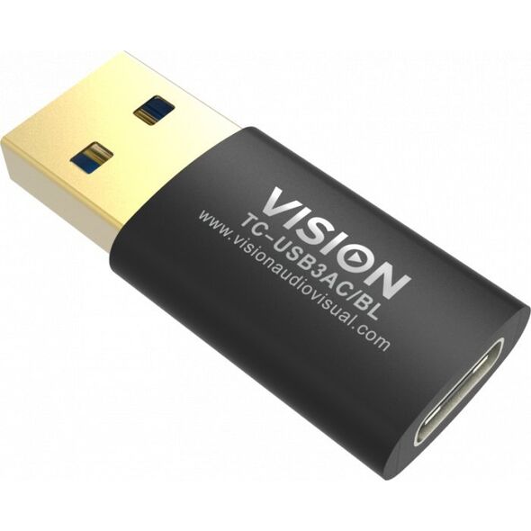 Adapter USB Vision VISION Professioneller installationstauglicher USB-C-zu-USB-A-Adapter - 30 JAHRE GARANTIE - wird an der Standard-USB-A 3.0-Buchse eines Laptops angeschlossen - USB-C (F) zu USB-A (M) - USB 3.1 Gen 2 - schwarz